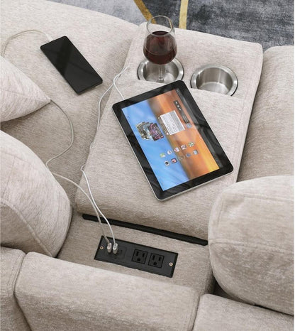 Lilola Home - Celine 141.5inW Beige Chenille Fabric Corner Sectional Sofa with Right-Facing Chaise, Cupholders, and Charging Ports-89298 veiw 4