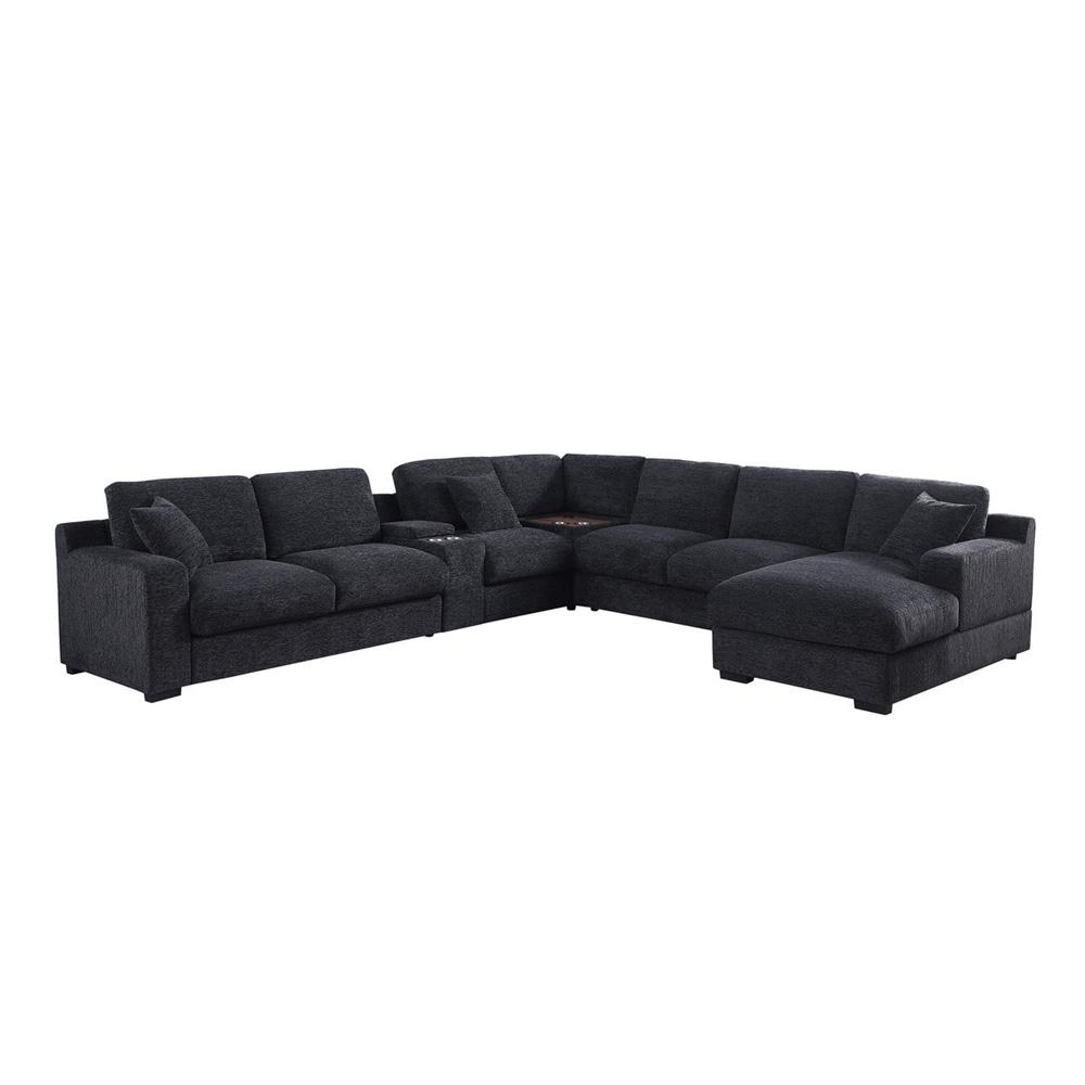 Lilola Home - Celine 141.5inW Dark Gray Chenille Fabric Corner Sectional Sofa with Right-Facing Chaise, Cupholders, and Charging Ports-89295 veiw 1