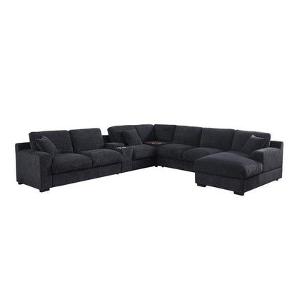 Lilola Home - Celine 141.5inW Dark Gray Chenille Fabric Corner Sectional Sofa with Right-Facing Chaise, Cupholders, and Charging Ports-89295 veiw 1