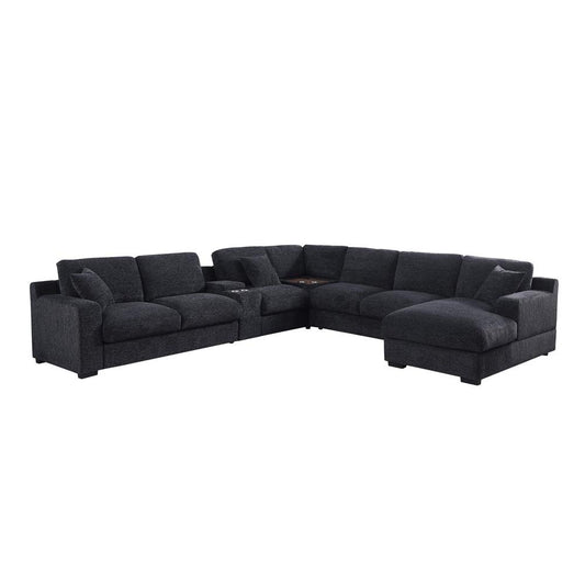 Lilola Home - Celine 141.5inW Dark Gray Chenille Fabric Corner Sectional Sofa with Right-Facing Chaise, Cupholders, and Charging Ports-89295 veiw 1