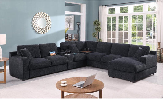 Lilola Home - Celine 141.5inW Dark Gray Chenille Fabric Corner Sectional Sofa with Right-Facing Chaise, Cupholders, and Charging Ports-89295 veiw 2