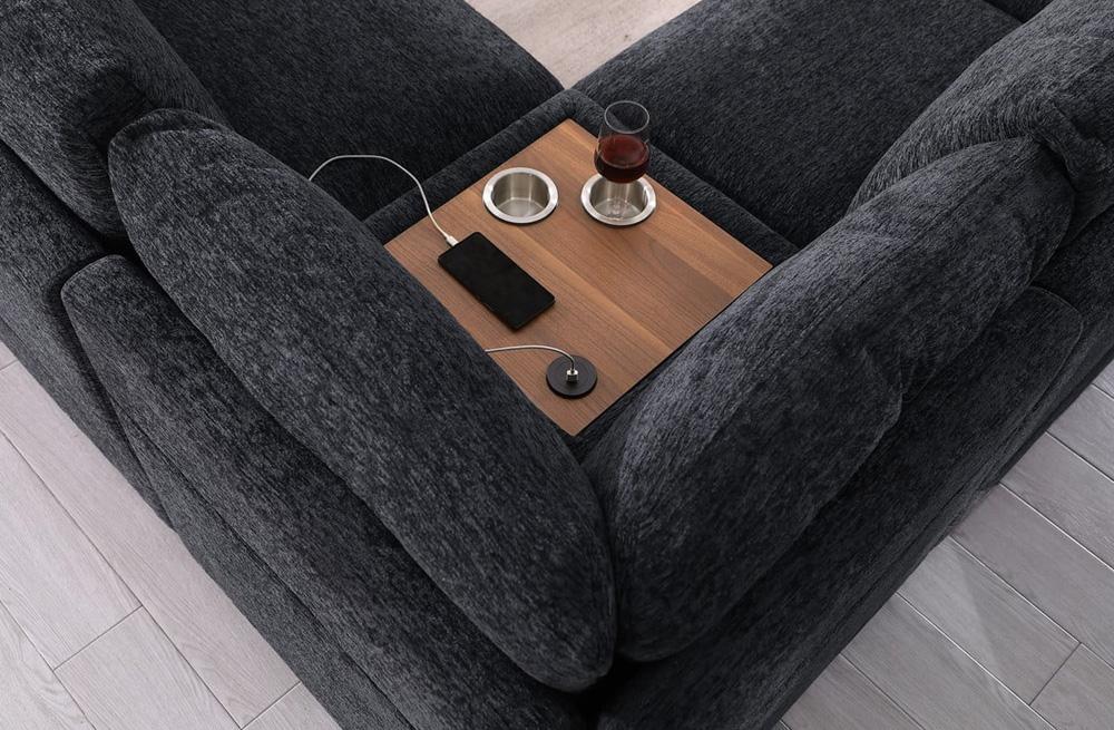 Lilola Home - Celine 141.5inW Dark Gray Chenille Fabric Corner Sectional Sofa with Right-Facing Chaise, Cupholders, and Charging Ports-89295 veiw 6