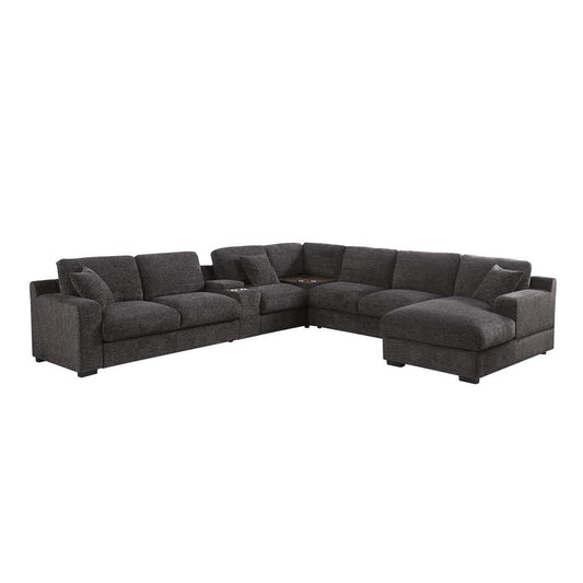 Lilola Home - Celine 141.5inW Gray Chenille Fabric Corner Sectional Sofa with Right-Facing Chaise, Cupholders, and Charging Ports-89296 veiw 1