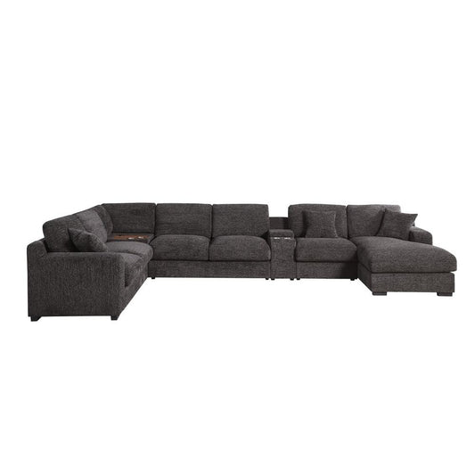 Lilola Home - Celine 141.5inW Gray Chenille Fabric Corner Sectional Sofa with Right-Facing Chaise, Cupholders, and Charging Ports-89296 veiw 2
