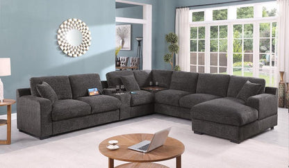 Lilola Home - Celine 141.5inW Gray Chenille Fabric Corner Sectional Sofa with Right-Facing Chaise, Cupholders, and Charging Ports-89296 veiw 3