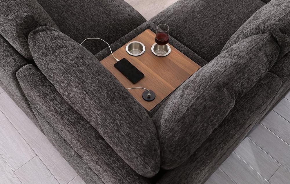 Lilola Home - Celine 141.5inW Gray Chenille Fabric Corner Sectional Sofa with Right-Facing Chaise, Cupholders, and Charging Ports-89296 veiw 7