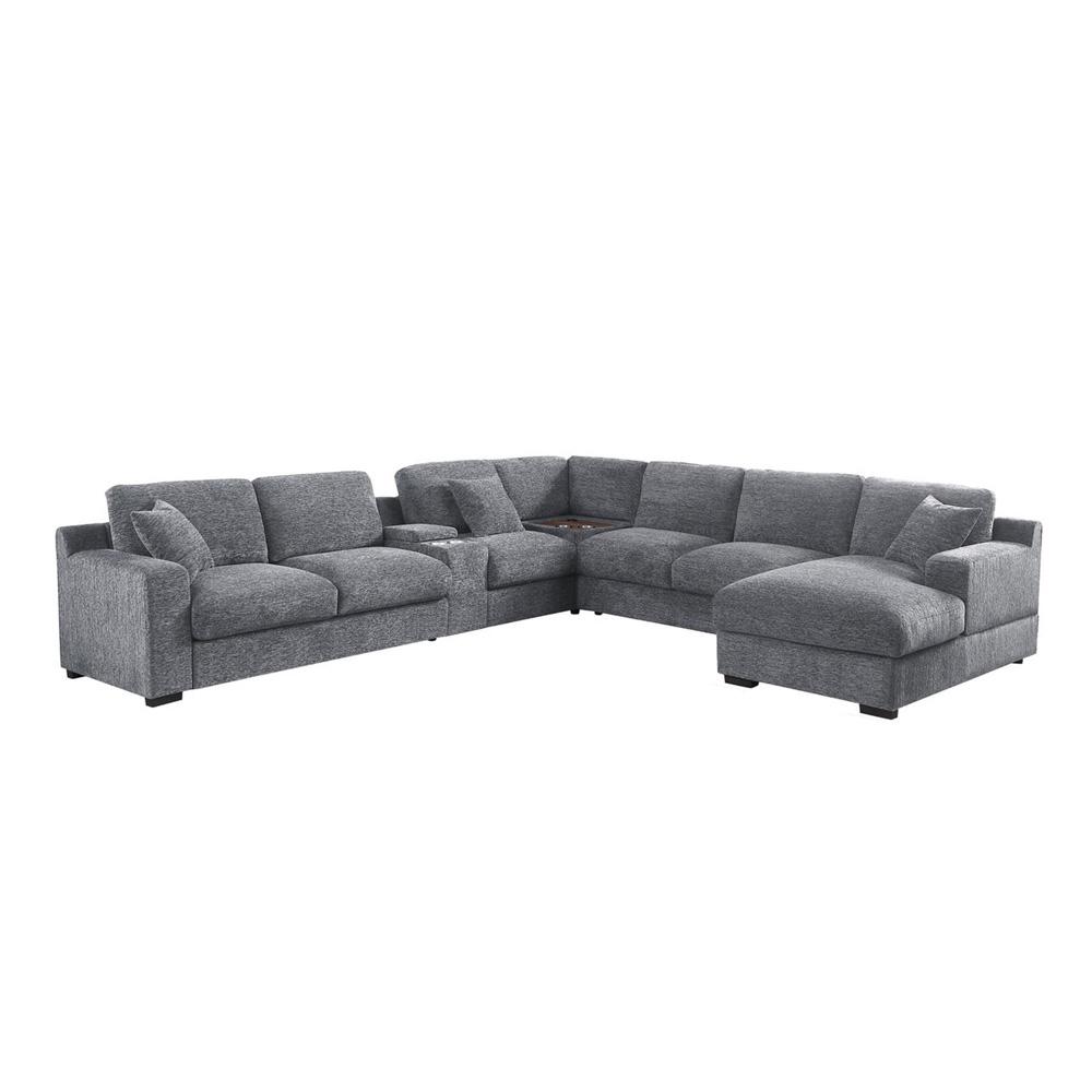 Lilola Home - Celine 141.5inW Light Gray Chenille Fabric Corner Sectional Sofa with Right-Facing Chaise, Cupholders, and Charging Ports-89297 veiw 1