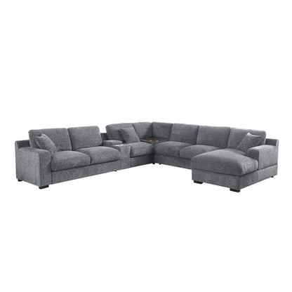 Lilola Home - Celine 141.5inW Light Gray Chenille Fabric Corner Sectional Sofa with Right-Facing Chaise, Cupholders, and Charging Ports-89297 veiw 1