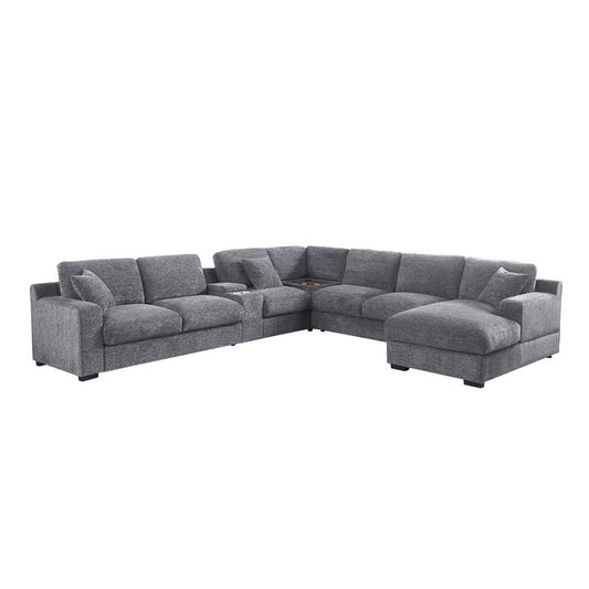Lilola Home - Celine 141.5inW Light Gray Chenille Fabric Corner Sectional Sofa with Right-Facing Chaise, Cupholders, and Charging Ports-89297 veiw 1