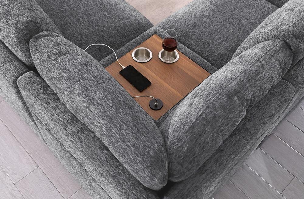 Lilola Home - Celine 141.5inW Light Gray Chenille Fabric Corner Sectional Sofa with Right-Facing Chaise, Cupholders, and Charging Ports-89297 veiw 6