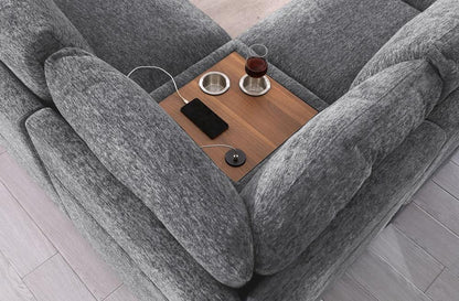 Lilola Home - Celine 141.5inW Light Gray Chenille Fabric Corner Sectional Sofa with Right-Facing Chaise, Cupholders, and Charging Ports-89297 veiw 6