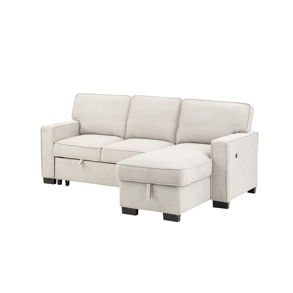 Lilola Home - Estelle 86.5inW Beige Fabric Reversible Sleeper Sectional with Storage Chaise Drop-Down Table 2 Cup Holders and 2USB Ports-81353BE veiw 1