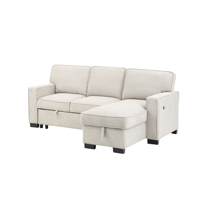 Lilola Home - Estelle 86.5inW Beige Fabric Reversible Sleeper Sectional with Storage Chaise Drop-Down Table 2 Cup Holders and 2USB Ports-81353BE veiw 1
