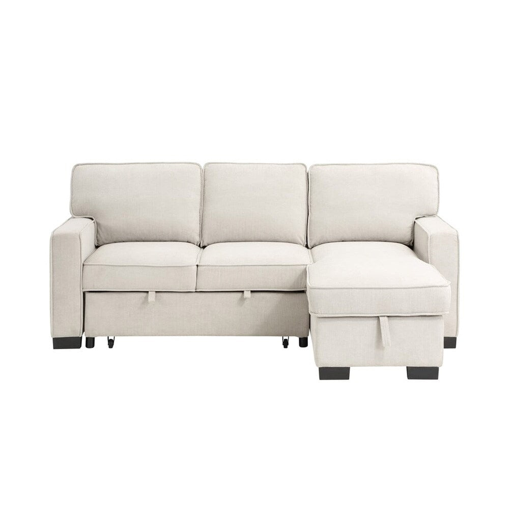 Lilola Home - Estelle 86.5inW Beige Fabric Reversible Sleeper Sectional with Storage Chaise Drop-Down Table 2 Cup Holders and 2USB Ports-81353BE veiw 2