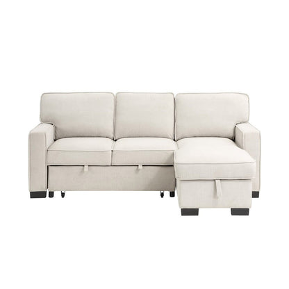 Lilola Home - Estelle 86.5inW Beige Fabric Reversible Sleeper Sectional with Storage Chaise Drop-Down Table 2 Cup Holders and 2USB Ports-81353BE veiw 2