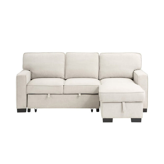 Lilola Home - Estelle 86.5inW Beige Fabric Reversible Sleeper Sectional with Storage Chaise Drop-Down Table 2 Cup Holders and 2USB Ports-81353BE veiw 2