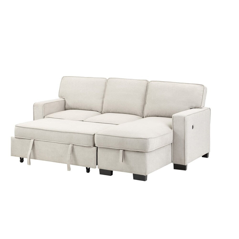 Lilola Home - Estelle 86.5inW Beige Fabric Reversible Sleeper Sectional with Storage Chaise Drop-Down Table 2 Cup Holders and 2USB Ports-81353BE veiw 3
