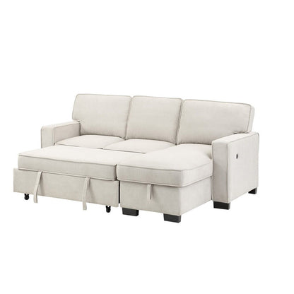 Lilola Home - Estelle 86.5inW Beige Fabric Reversible Sleeper Sectional with Storage Chaise Drop-Down Table 2 Cup Holders and 2USB Ports-81353BE veiw 3