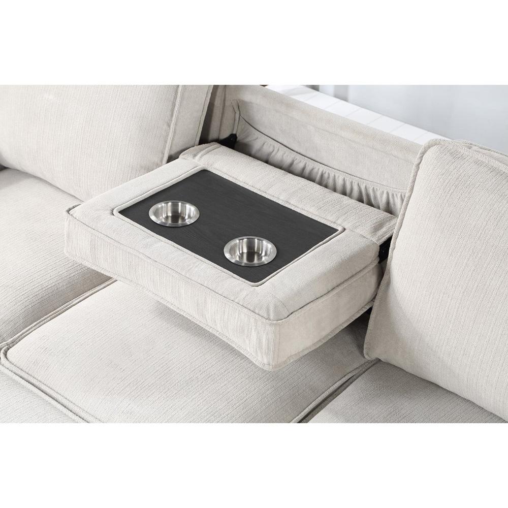 Lilola Home - Estelle 86.5inW Beige Fabric Reversible Sleeper Sectional with Storage Chaise Drop-Down Table 2 Cup Holders and 2USB Ports-81353BE veiw 5