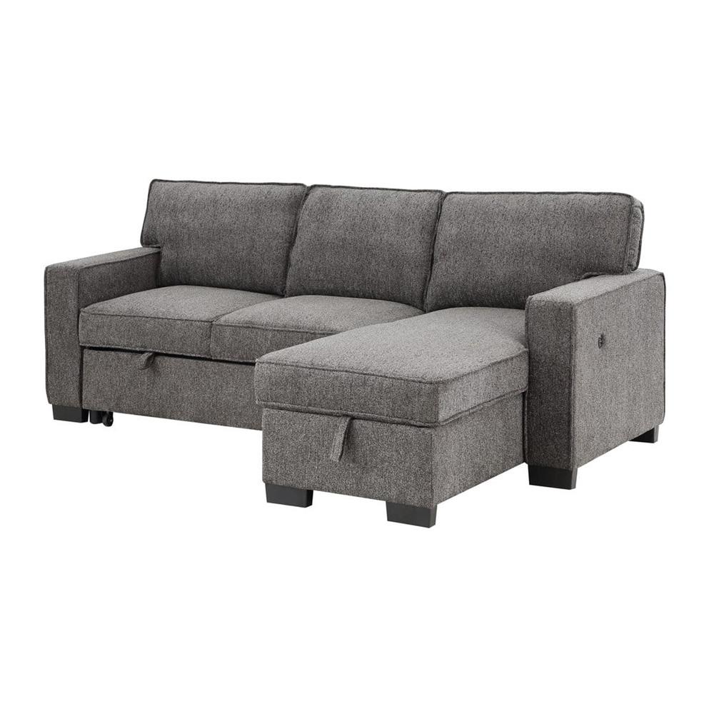 Lilola Home - Estelle 86.5inW Dark Gray Fabric Reversible Sleeper Sectional with Storage Chaise Drop-Down Table 2 Cup Holders and 2 USB Ports-81353 veiw 1