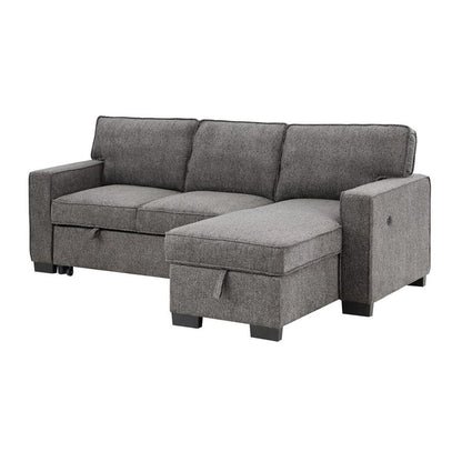 Lilola Home - Estelle 86.5inW Dark Gray Fabric Reversible Sleeper Sectional with Storage Chaise Drop-Down Table 2 Cup Holders and 2 USB Ports-81353 veiw 1