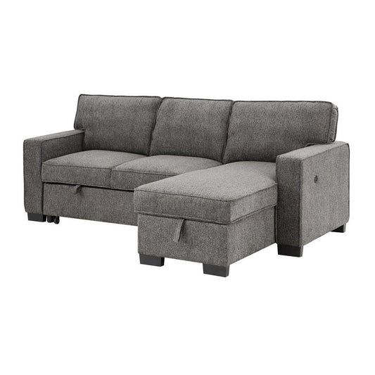 Lilola Home - Estelle 86.5inW Dark Gray Fabric Reversible Sleeper Sectional with Storage Chaise Drop-Down Table 2 Cup Holders and 2 USB Ports-81353 veiw 1