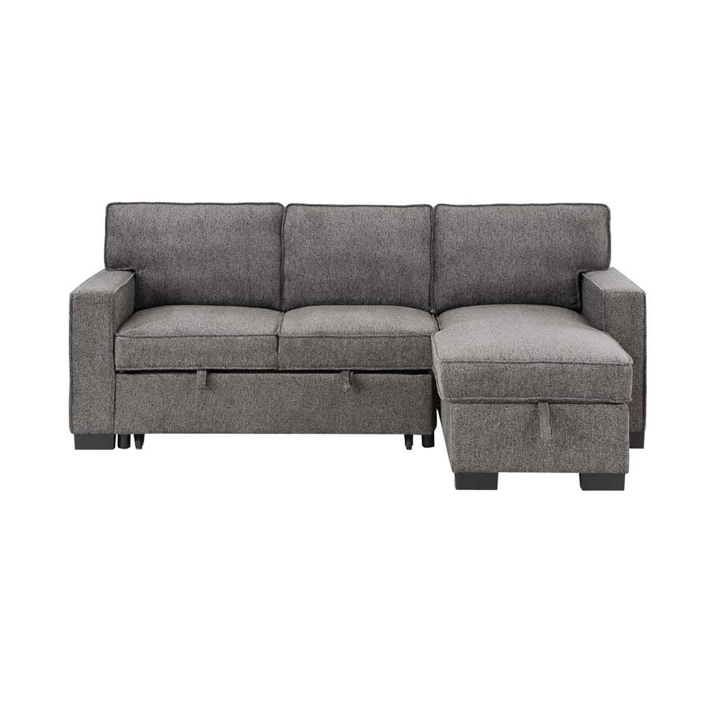 Lilola Home - Estelle 86.5inW Dark Gray Fabric Reversible Sleeper Sectional with Storage Chaise Drop-Down Table 2 Cup Holders and 2 USB Ports-81353 veiw 2