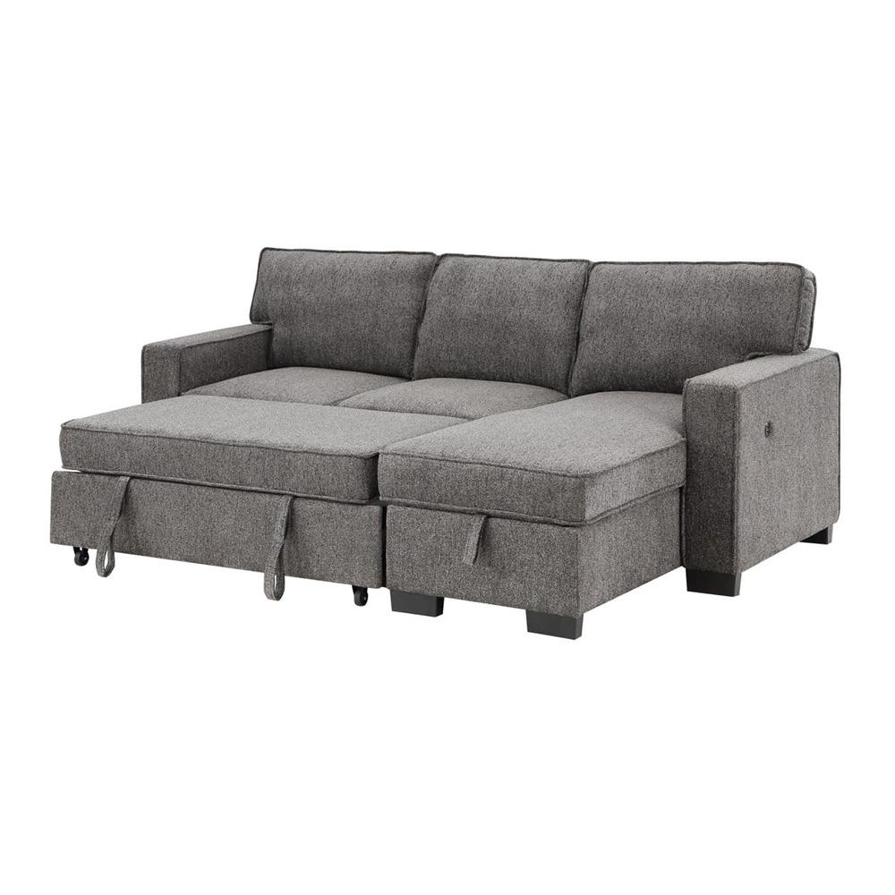 Lilola Home - Estelle 86.5inW Dark Gray Fabric Reversible Sleeper Sectional with Storage Chaise Drop-Down Table 2 Cup Holders and 2 USB Ports-81353 veiw 3