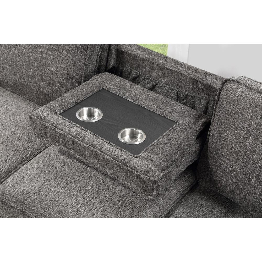 Lilola Home - Estelle 86.5inW Dark Gray Fabric Reversible Sleeper Sectional with Storage Chaise Drop-Down Table 2 Cup Holders and 2 USB Ports-81353 veiw 5