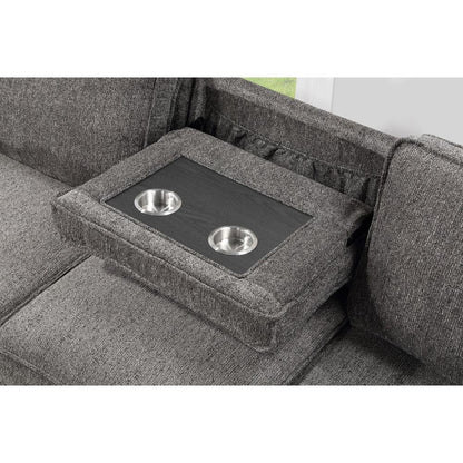Lilola Home - Estelle 86.5inW Dark Gray Fabric Reversible Sleeper Sectional with Storage Chaise Drop-Down Table 2 Cup Holders and 2 USB Ports-81353 veiw 5