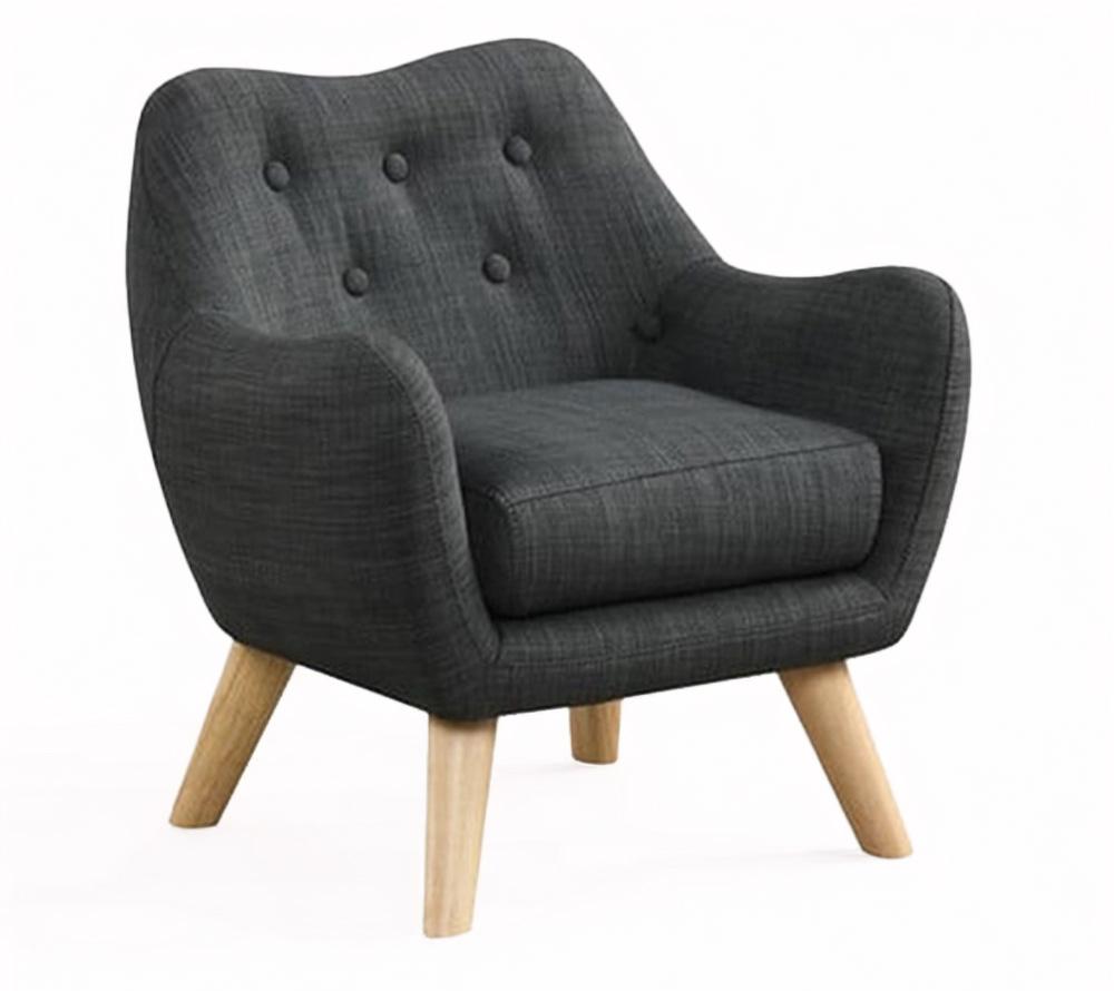 Lilola Home - Fenix 19.5inW Gray Linen Kids Chair with Button Tufted Back and Wooden Legs-88839 veiw 1