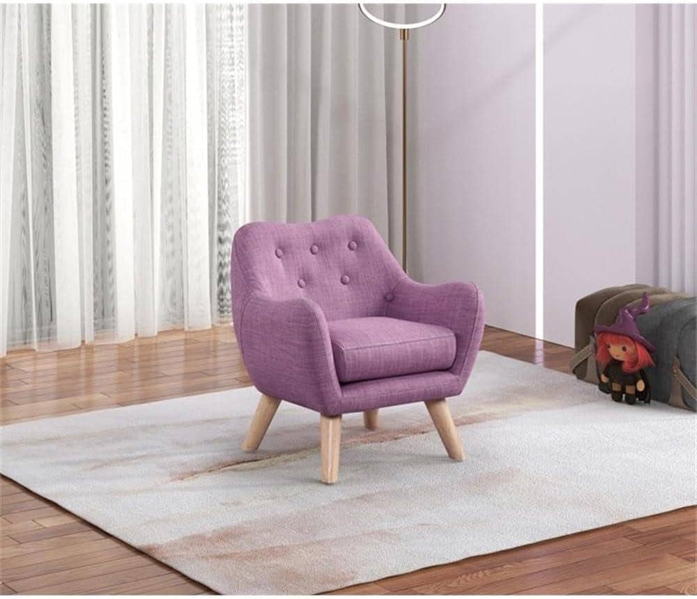 Lilola Home - Fenix 19.5inW Pink Linen Kids Chair with Button Tufted Back and Wooden Legs-88838 veiw 5