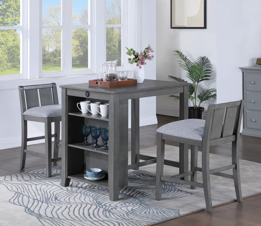 Lilola Home - Graham 36inW 3-Piece Gray Finish Small Space Counter Height Dining Table with Shelves and 2 Chairs-30541-SET veiw 1