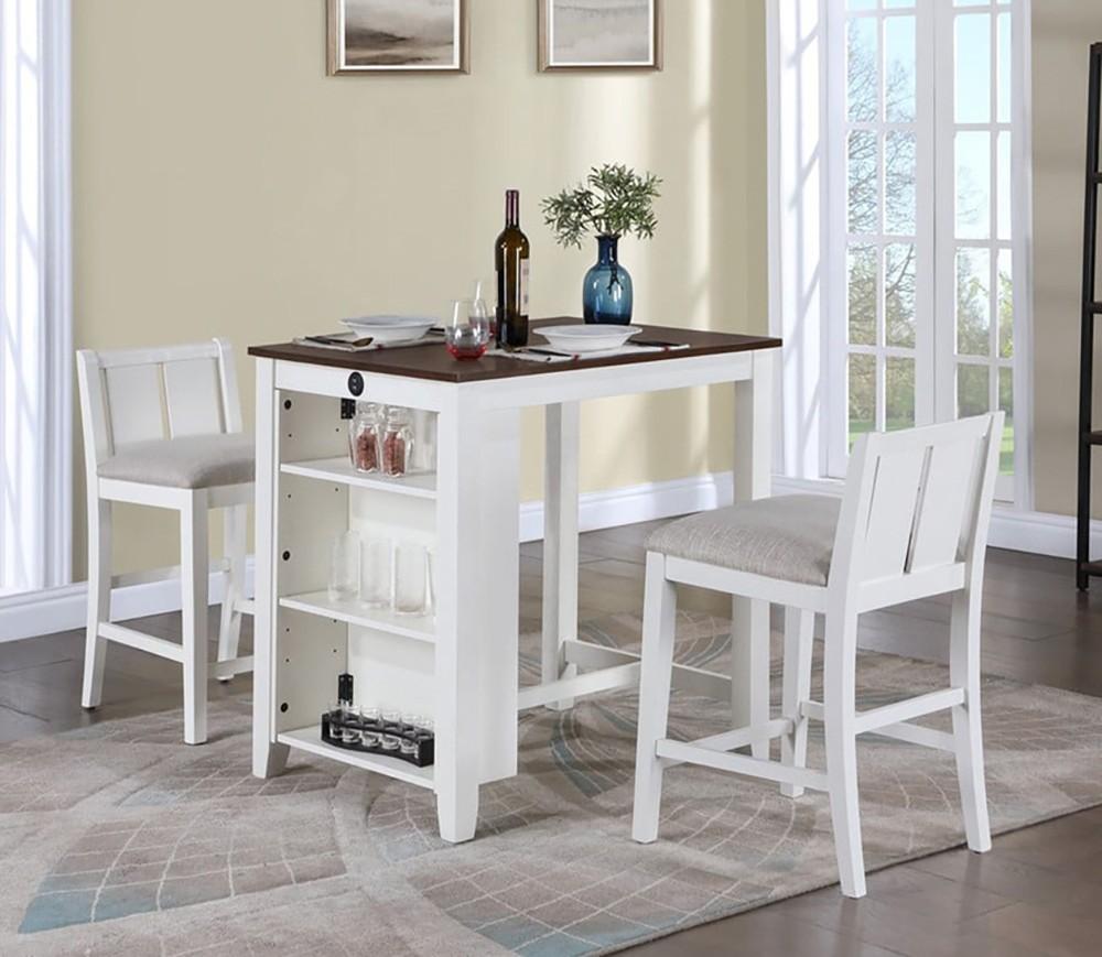 Lilola Home - Graham 36inW 3-Piece White Finish Small Space Counter Height Dining Table with Shelves and 2 Chairs-30539-SET veiw 1