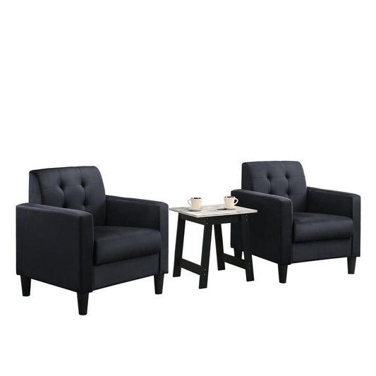Lilola Home - Hale Black Velvet Armchairs and End Table Living Room Set-89005BK-SET veiw 1