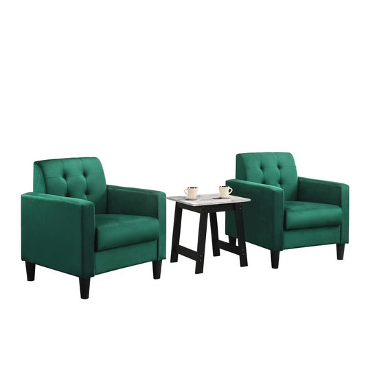 Lilola Home - Hale Green Velvet Armchairs and End Table Living Room Set-89005GN-SET veiw 1