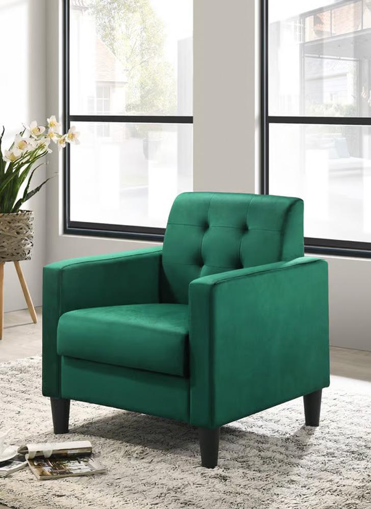 Lilola Home - Hale Green Velvet Armchairs and End Table Living Room Set-89005GN-SET veiw 3