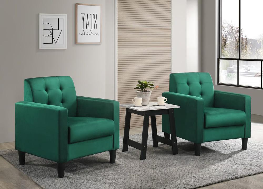 Lilola Home - Hale Green Velvet Armchairs and End Table Living Room Set-89005GN-SET veiw 4