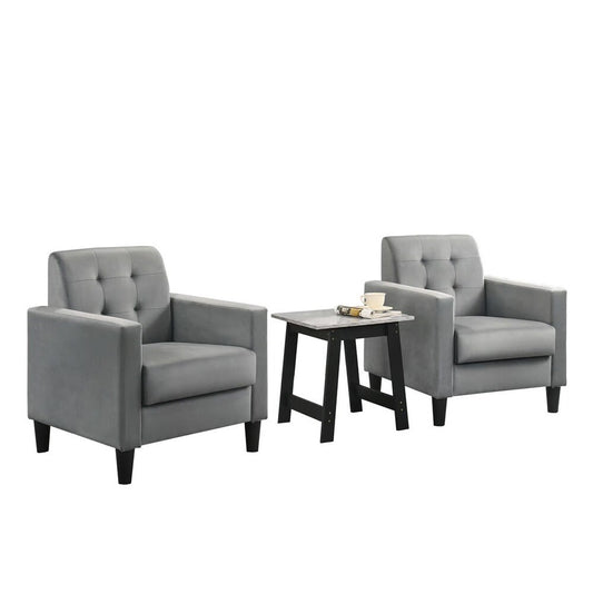 Lilola Home - Hale  Light Gray Velvet Armchairs and End Table Living Room Set-89005GY-SET veiw 1