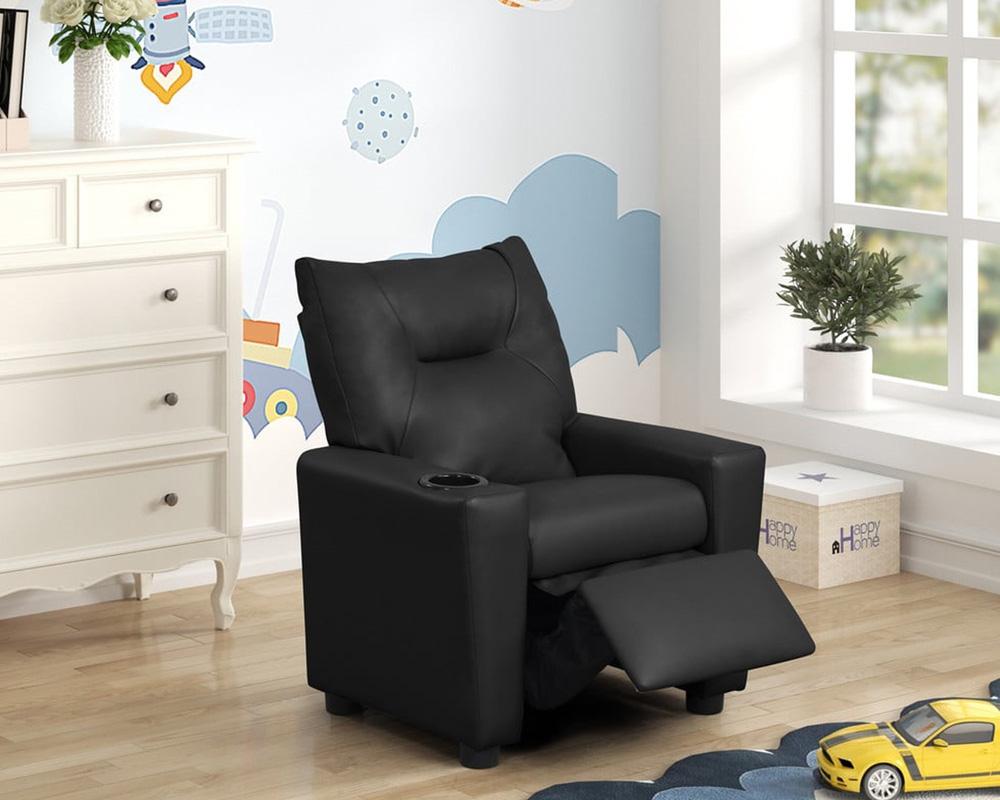 Lilola Home - Perline 23inW Black PVC Fabric Kids Recliner Chair with Cupholder-88844 veiw 5