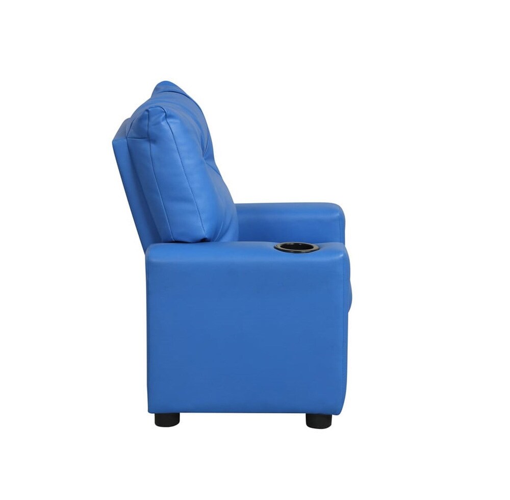 Lilola Home - Perline 23inW Blue PVC Fabric Kids Recliner Chair with Cupholder-88846 veiw 2