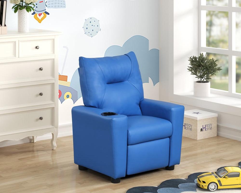 Lilola Home - Perline 23inW Blue PVC Fabric Kids Recliner Chair with Cupholder-88846 veiw 4