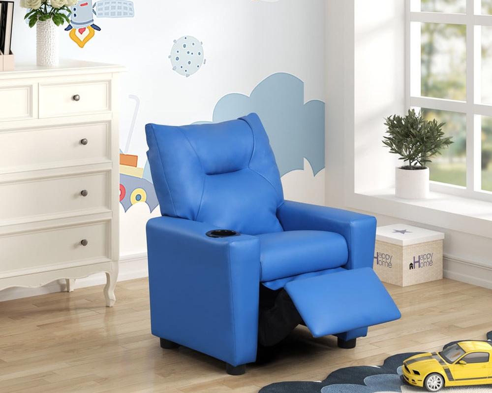 Lilola Home - Perline 23inW Blue PVC Fabric Kids Recliner Chair with Cupholder-88846 veiw 5