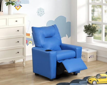 Lilola Home - Perline 23inW Blue PVC Fabric Kids Recliner Chair with Cupholder-88846 veiw 5