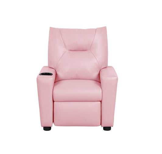 Lilola Home - Perline 23inW Pink PVC Fabric Kids Recliner Chair with Cupholder-88845 veiw 1
