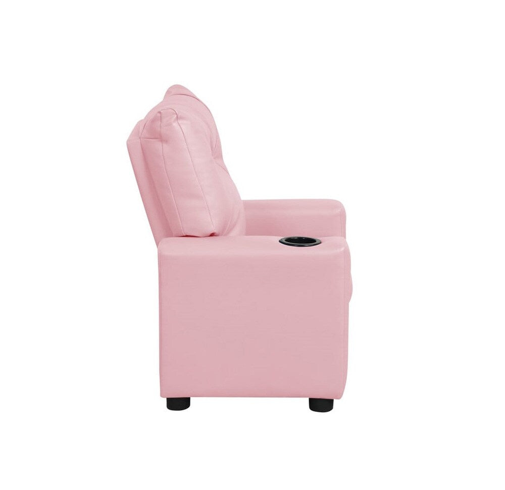 Lilola Home - Perline 23inW Pink PVC Fabric Kids Recliner Chair with Cupholder-88845 veiw 2