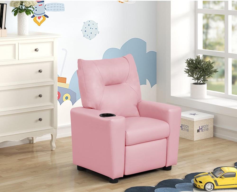 Lilola Home - Perline 23inW Pink PVC Fabric Kids Recliner Chair with Cupholder-88845 veiw 4