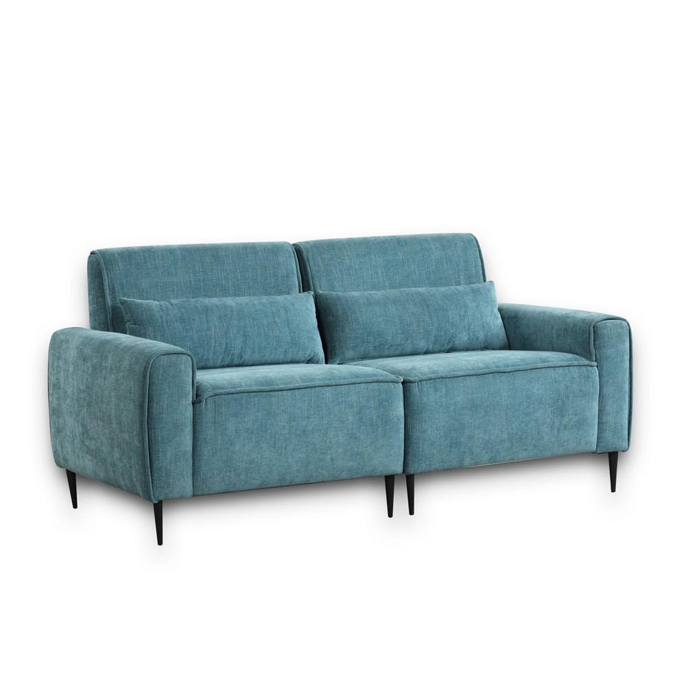 Lilola Home - Valentina 74inW Blue Chenille Sofa with Metal Legs and Throw Pillows-89118-S veiw 1