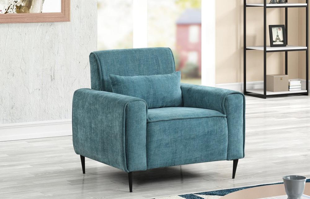 Lilola Home - Valentina 38.5inW Blue Chenille Chair with Metal Legs and Throw Pillow-89118-C veiw 2