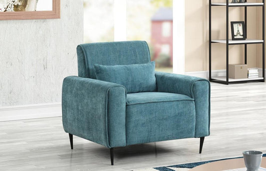 Lilola Home - Valentina 38.5inW Blue Chenille Chair with Metal Legs and Throw Pillow-89118-C veiw 2